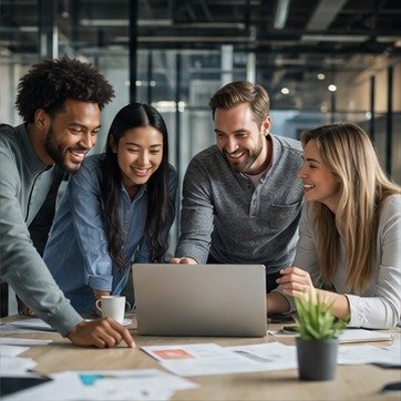 Modern startup team working together