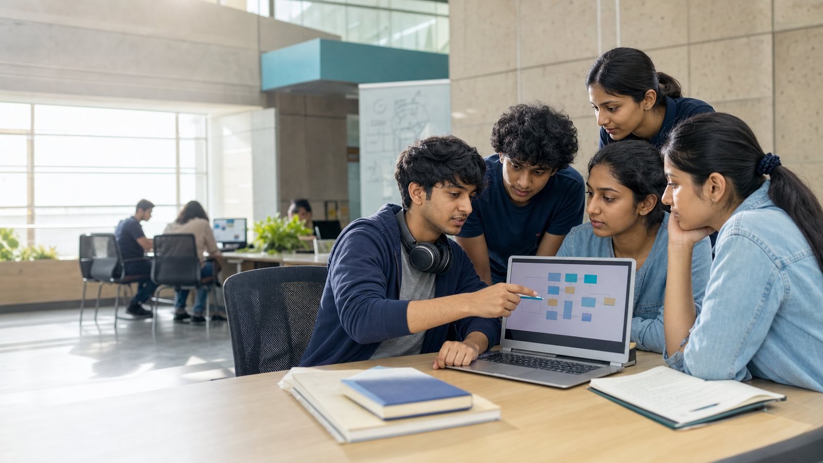 Indian university students collaborating on a digital learning roadmap